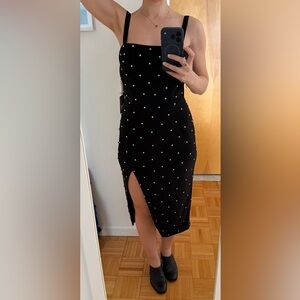 Mac Duggal Black Midi Dress with Pearl Details